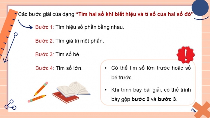 Giáo án điện tử Toán 5 cánh diều Bài 8: Tìm hai số khi biết hiệu và tỉ số của hai số đó