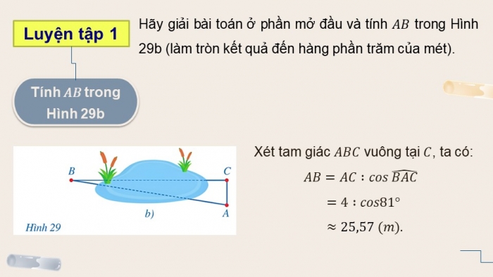 Giáo án điện tử Toán 9 cánh diều Bài 3: Ứng dụng của tỉ số lượng giác của góc nhọn