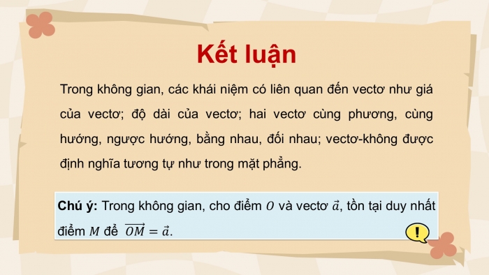 Giáo án điện tử Toán 12 chân trời Bài 1: Vectơ và các phép toán trong không gian