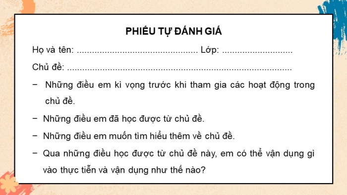 Giáo án điện tử Hoạt động trải nghiệm 9 cánh diều Đánh giá cuối Chủ đề 1