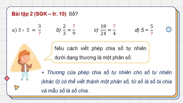 Giáo án điện tử Toán 5 chân trời Bài 2: Ôn tập phân số