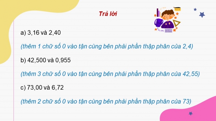 Giáo án điện tử Toán 5 chân trời Bài 20: Số thập phân bằng nhau