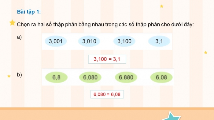 Giáo án điện tử Toán 5 cánh diều Bài 17: Số thập phân bằng nhau