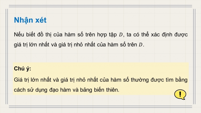 Giáo án điện tử Toán 12 chân trời Bài 2: Giá trị lớn nhất, giá trị nhỏ nhất của hàm số