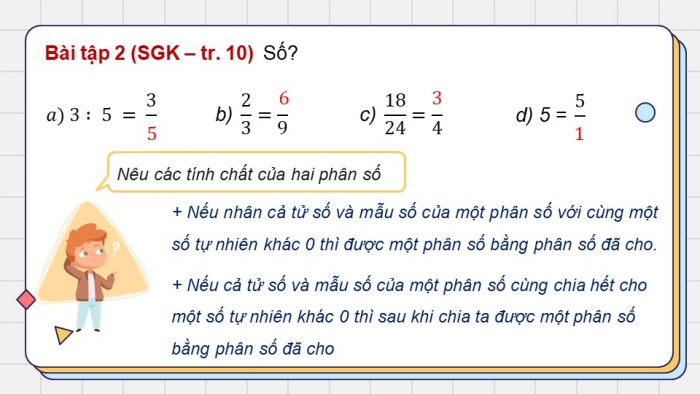 Giáo án điện tử Toán 5 chân trời Bài 2: Ôn tập phân số