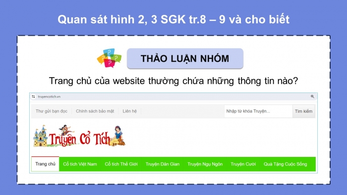 Giáo án điện tử Tin học 5 chân trời Bài 2: Tìm thông tin trên website