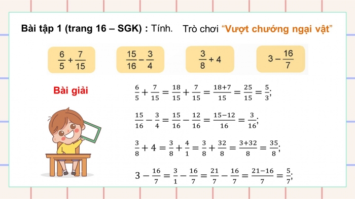 Giáo án điện tử Toán 5 kết nối Bài 5: Ôn tập các phép tính với phân số