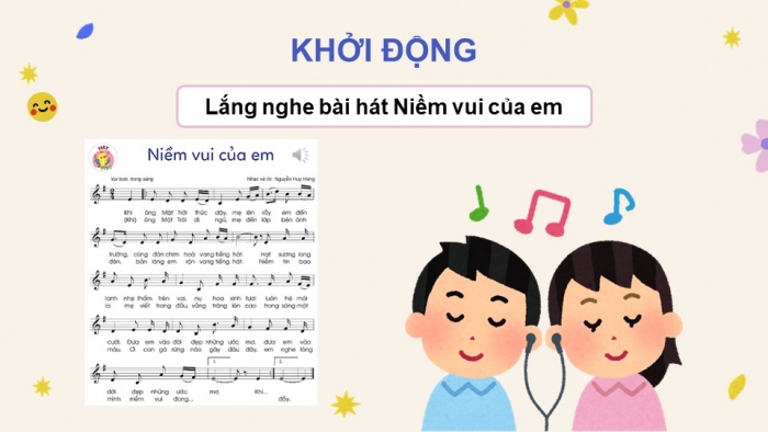 Giáo án điện tử Âm nhạc 5 cánh diều Tiết 2: Ôn tập bài hát Niềm vui của em, Đọc nhạc Bài đọc nhạc số 1