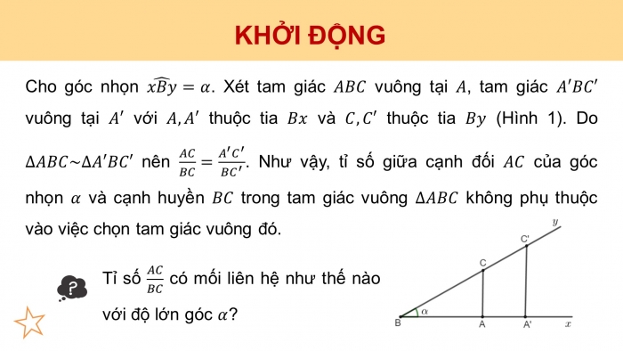 Giáo án điện tử Toán 9 cánh diều Bài 1: Tỉ số lượng giác của góc nhọn