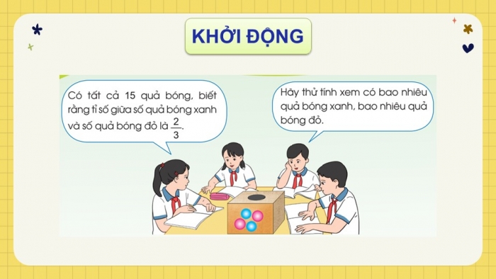 Giáo án điện tử Toán 5 cánh diều Bài 7: Tìm hai số khi biết tổng và tỉ số của hai số đó