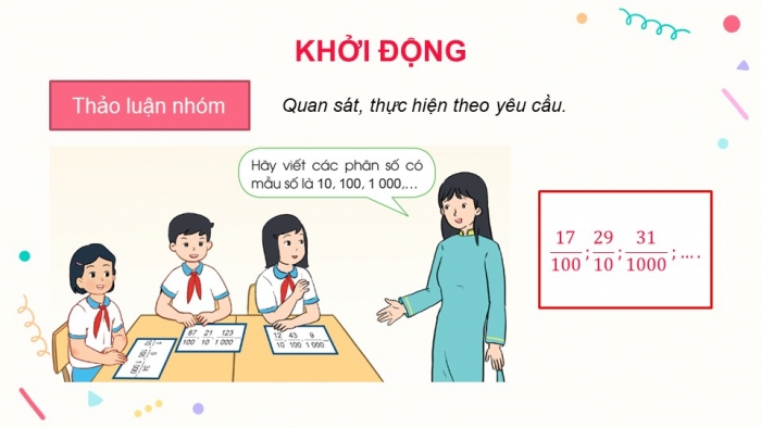 Giáo án điện tử Toán 5 cánh diều Bài 12: Phân số thập phân