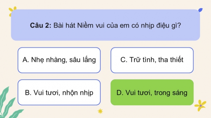 Giáo án điện tử Âm nhạc 5 cánh diều Tiết 2: Ôn tập bài hát Niềm vui của em, Đọc nhạc Bài đọc nhạc số 1