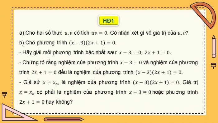 Giáo án điện tử Toán 9 cánh diều Bài 1: Phương trình quy về phương trình bậc nhất một ẩn