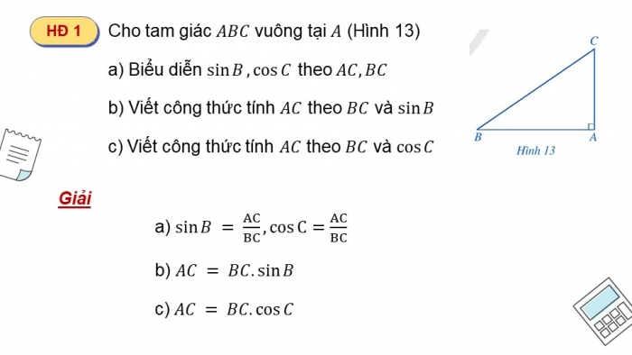 Giáo án điện tử Toán 9 cánh diều Bài 2: Một số hệ thức về cạnh và góc trong tam giác vuông