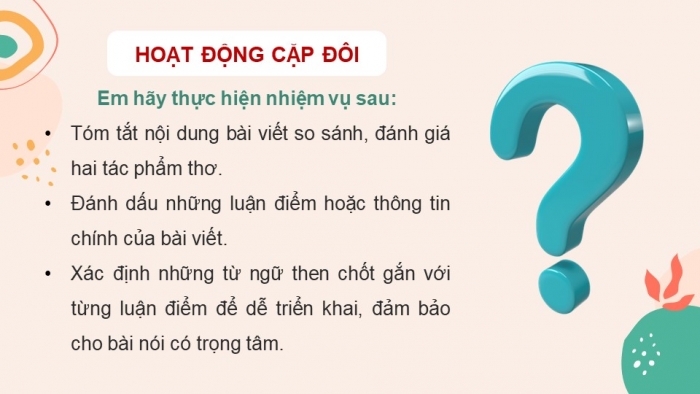 Giáo án điện tử Ngữ văn 12 kết nối Bài 2: Trình bày kết quả so sánh, đánh giá hai tác phẩm thơ