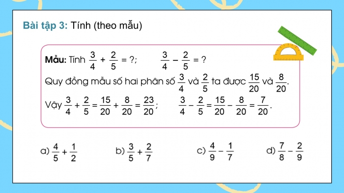 Giáo án điện tử Toán 5 cánh diều Bài 5: Ôn tập và bổ sung về các phép tính với phân số