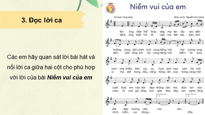 Giáo án điện tử Âm nhạc 5 cánh diều Tiết 1: Hát Niềm vui của em