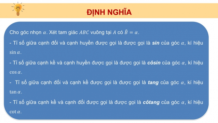 Giáo án điện tử Toán 9 cánh diều Bài 1: Tỉ số lượng giác của góc nhọn