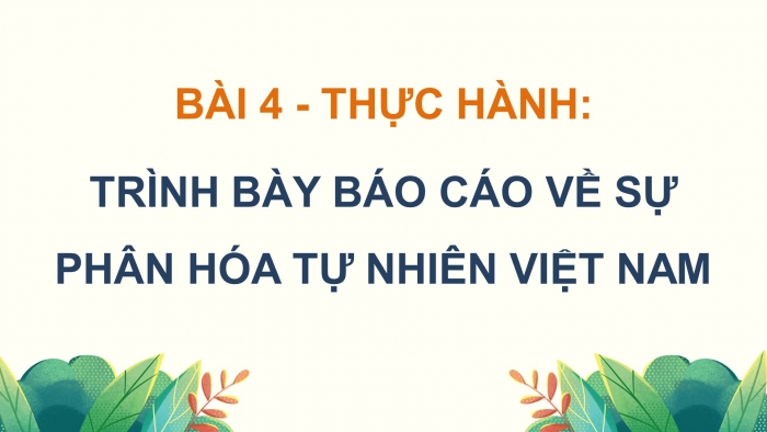 Giáo án điện tử Địa lí 12 cánh diều Bài 4: Thực hành Trình bày báo cáo về sự phân hóa tự nhiên Việt Nam