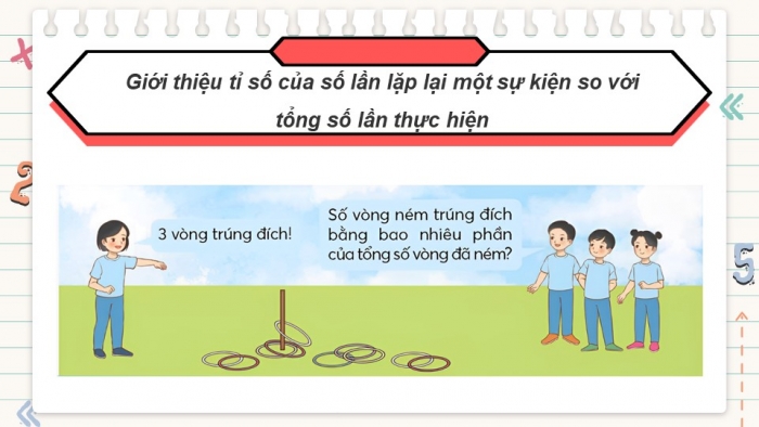 Giáo án điện tử Toán 5 chân trời Bài 6: Tỉ số của số lần lặp lại một sự kiện so với tổng số lần thực hiện