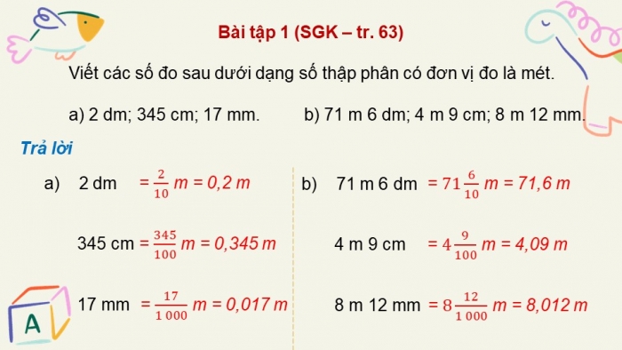 Giáo án điện tử Toán 5 chân trời Bài 24: Viết các số đo độ dài dưới dạng số thập phân