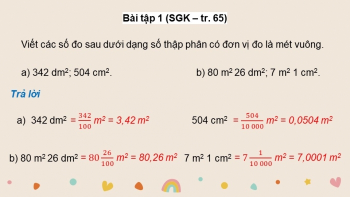 Giáo án điện tử Toán 5 chân trời Bài 26: Viết các số đo diện tích dưới dạng số thập phân