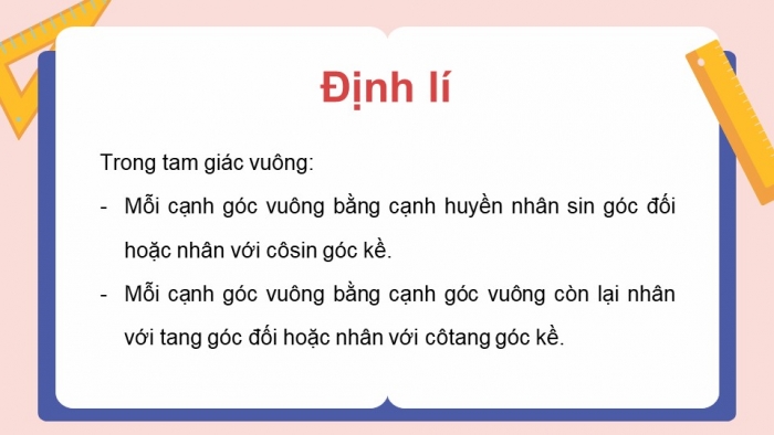 Giáo án điện tử Toán 9 chân trời Bài 2: Hệ thức giữa cạnh và góc của tam giác vuông