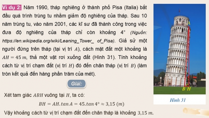 Giáo án điện tử Toán 9 cánh diều Bài 3: Ứng dụng của tỉ số lượng giác của góc nhọn