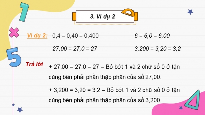 Giáo án điện tử Toán 5 chân trời Bài 20: Số thập phân bằng nhau