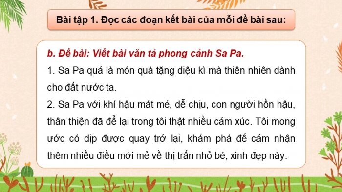 Giáo án điện tử Tiếng Việt 5 chân trời Bài 6: Viết đoạn kết cho bài văn tả phong cảnh