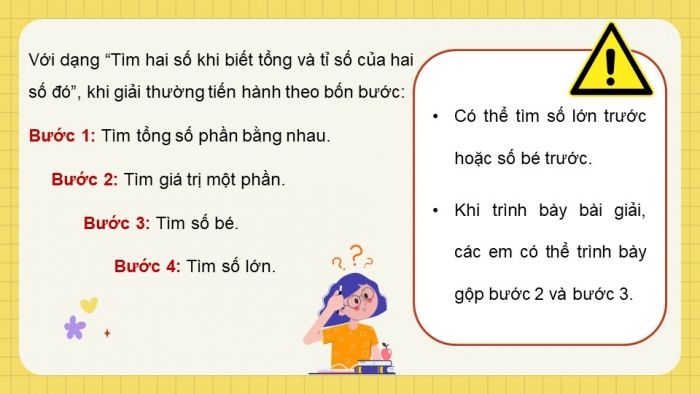 Giáo án điện tử Toán 5 cánh diều Bài 7: Tìm hai số khi biết tổng và tỉ số của hai số đó