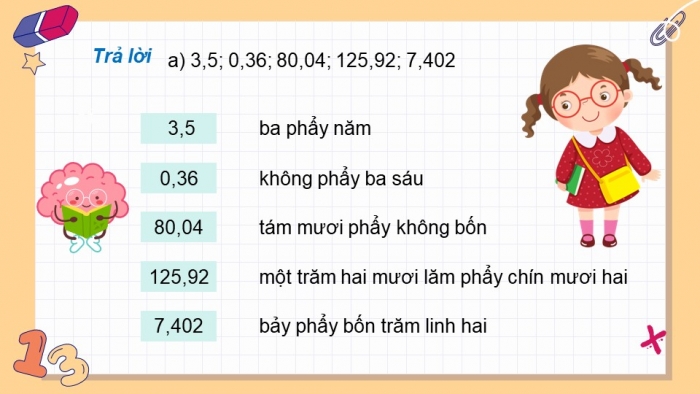 Giáo án điện tử Toán 5 chân trời Bài 19: Hàng của số thập phân. Đọc, viết số thập phân