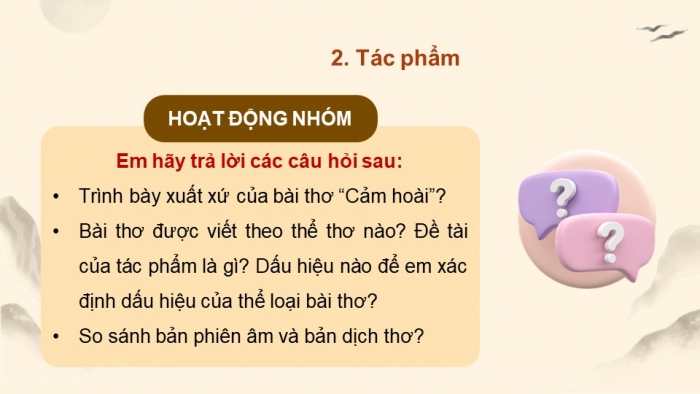 Giáo án điện tử Ngữ văn 12 kết nối Bài 2: Cảm hoài (Nỗi lòng – Đặng Dung)