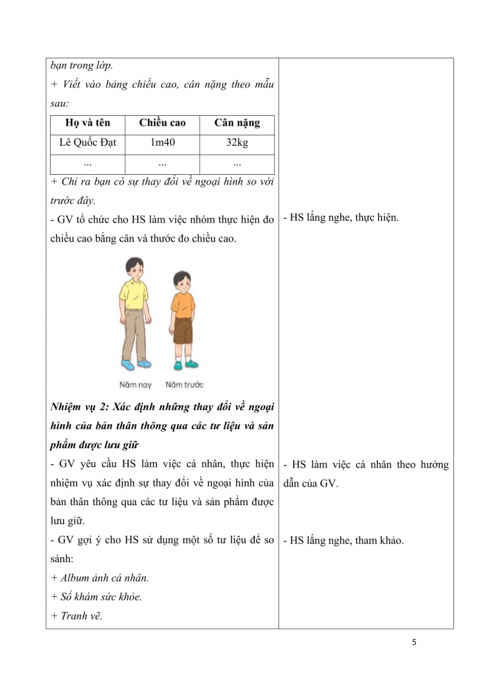 Giáo án và PPT Hoạt động trải nghiệm 5 chân trời bản 2 Chủ đề 1: Khám phá sự thay đổi của bản thân