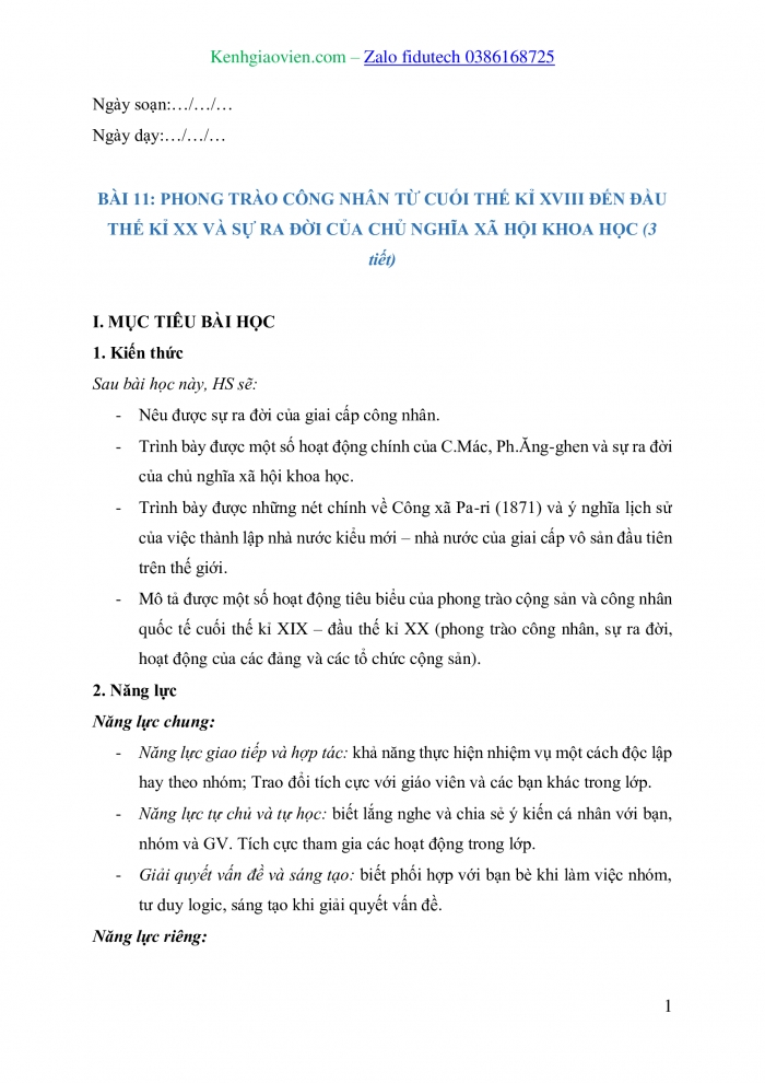 Giáo án và PPT Lịch sử 8 kết nối Bài 11: Phong trào công nhân từ cuối thế kỉ XVIII đến đầu thế kỉ XX và sự ra đời của chủ nghĩa xã hội khoa học