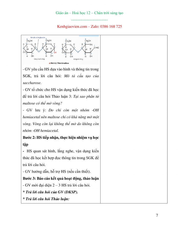 Giáo án và PPT Hoá học 12 chân trời bài 4: Saccharose và maltose