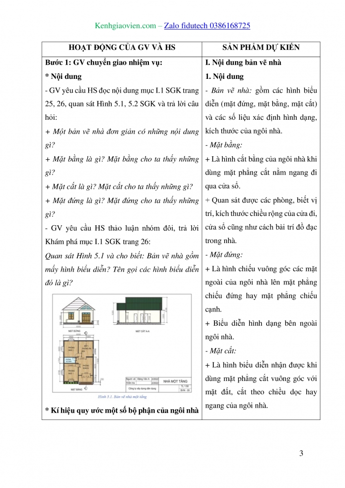 Giáo án và PPT Công nghệ 8 cánh diều Bài 5: Bản vẽ nhà