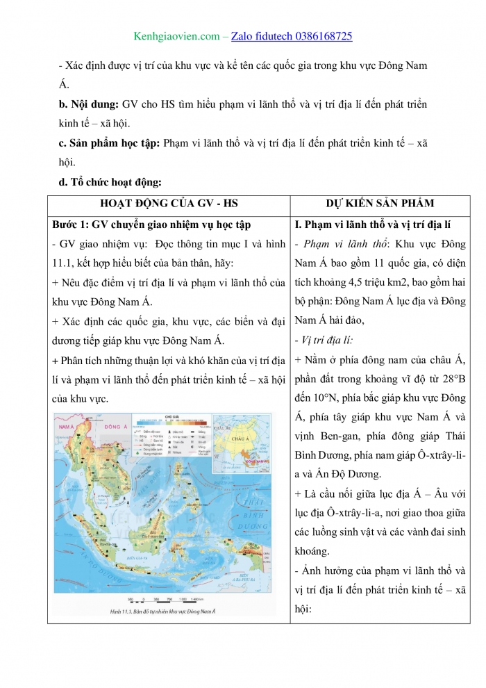 Giáo án và PPT Địa lí 11 kết nối Bài 11: Vị trí địa lí, điều kiện tự nhiên, dân cư và xã hội khu vực Đông Nam Á