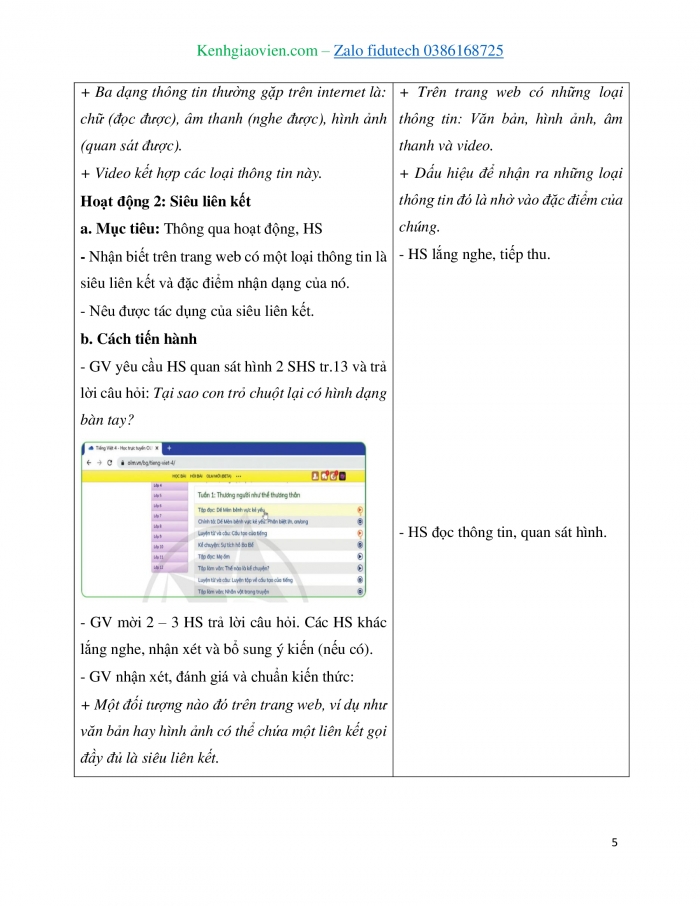 Giáo án và PPT Tin học 4 cánh diều Bài 1: Các loại thông tin chính trên trang web