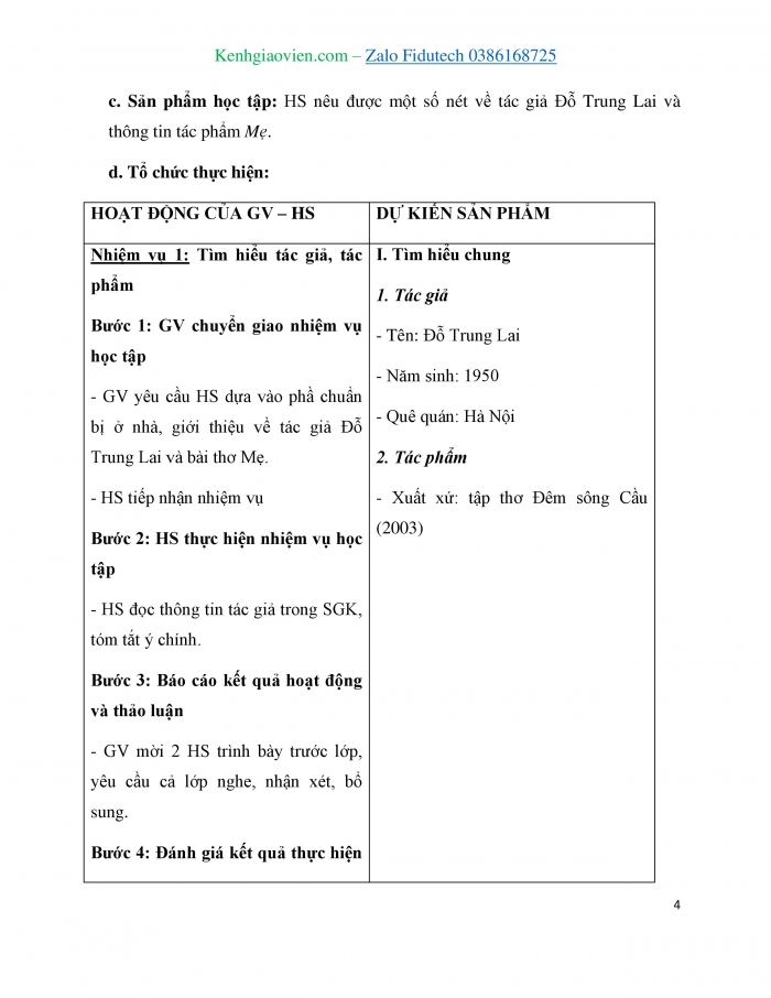 Giáo án và PPT Ngữ văn 7 cánh diều Bài 2: Mẹ (Đỗ Trung Lai)