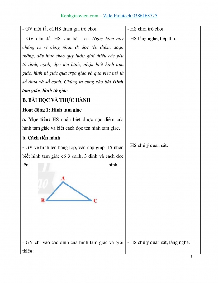 Giáo án và PPT Toán 3 chân trời bài Hình tam giác. Hình tứ giác