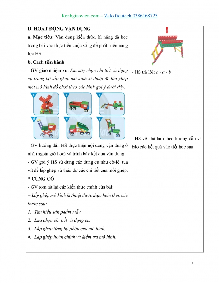 Giáo án và PPT Công nghệ 4 chân trời Bài 7: Em lắp ghép mô hình kĩ thuật