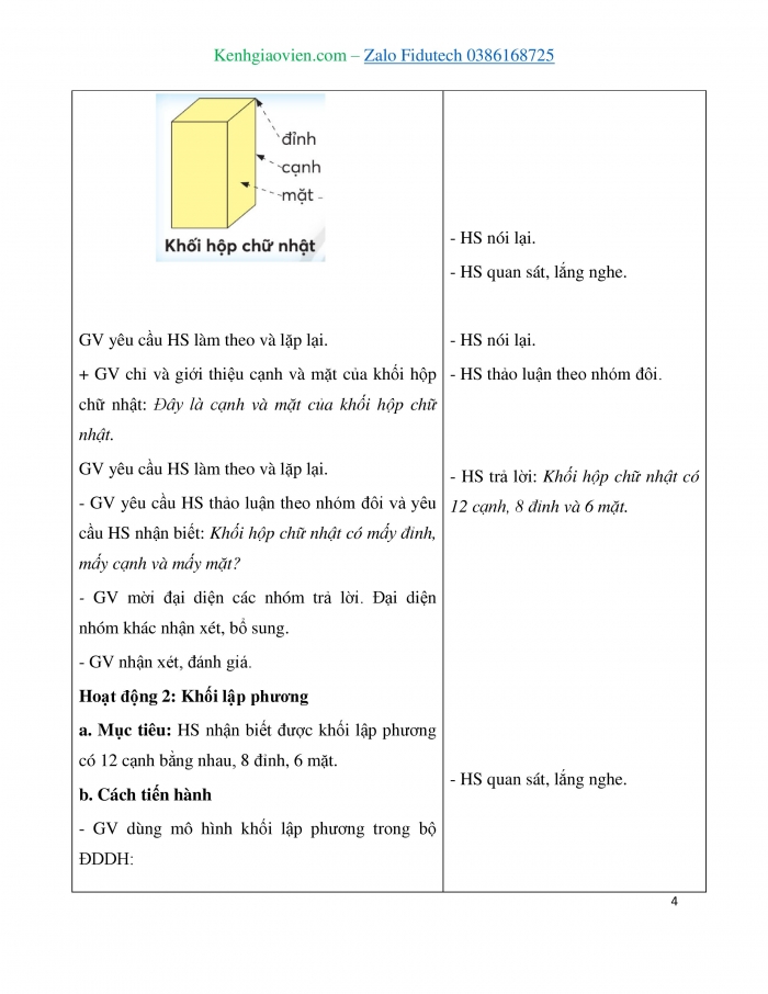 Giáo án và PPT Toán 3 chân trời bài Khối hộp chữ nhật. Khối lập phương