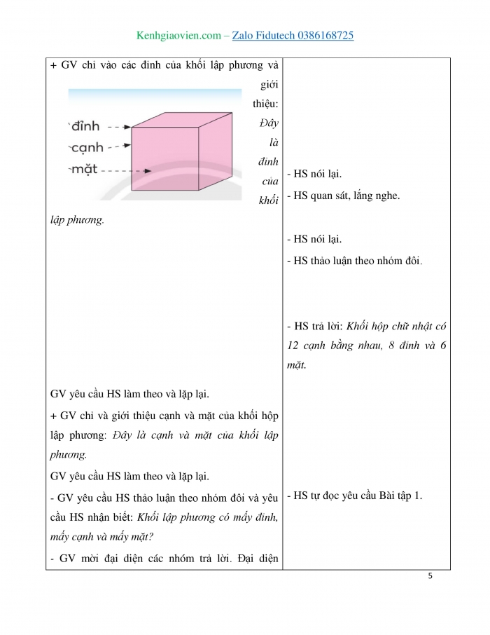 Giáo án và PPT Toán 3 chân trời bài Khối hộp chữ nhật. Khối lập phương