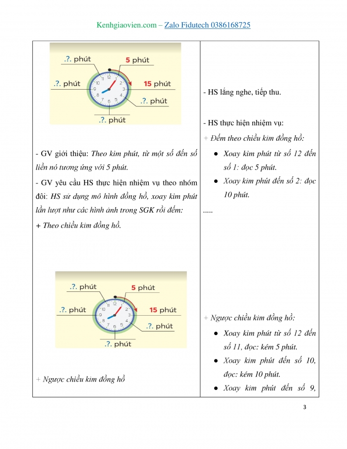 Giáo án và PPT Toán 3 chân trời bài Xem đồng hồ