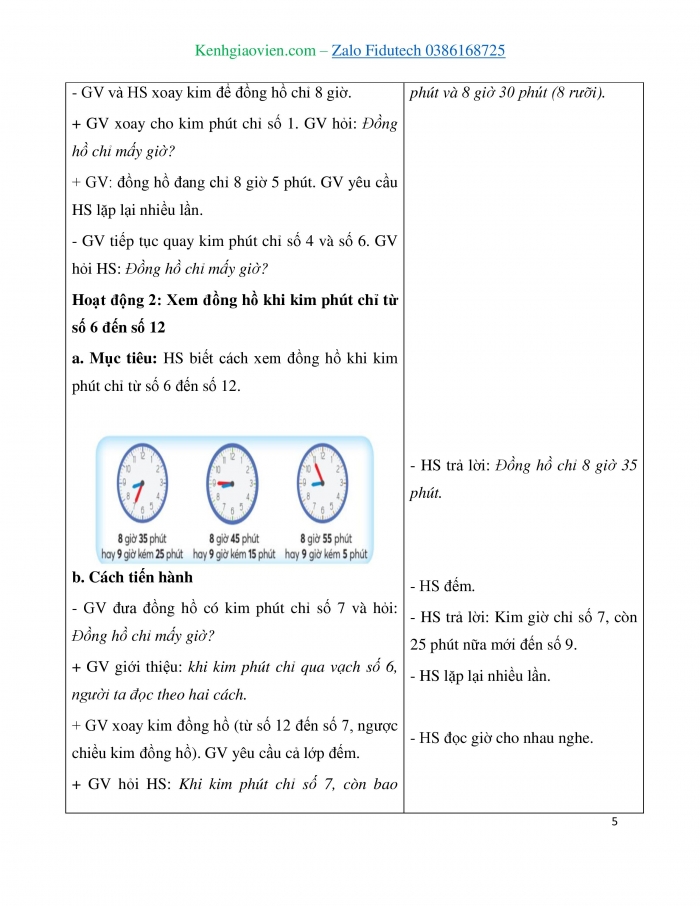 Giáo án và PPT Toán 3 chân trời bài Xem đồng hồ