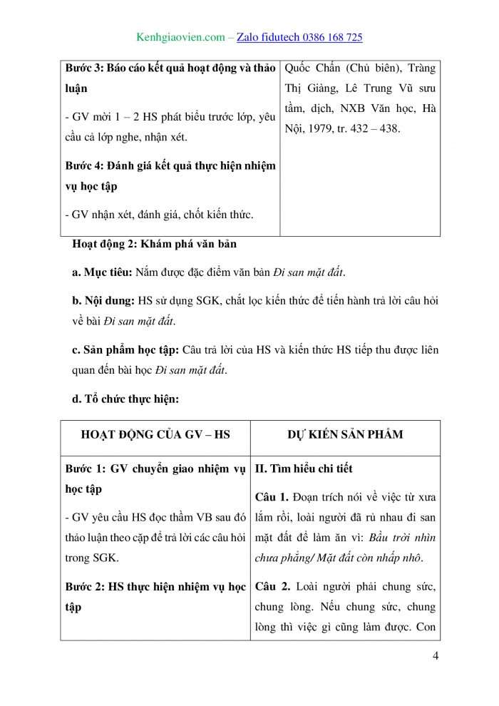 Giáo án và PPT Ngữ văn 10 chân trời Bài 1: Đi san mặt đất (Truyện của người Lô Lô)