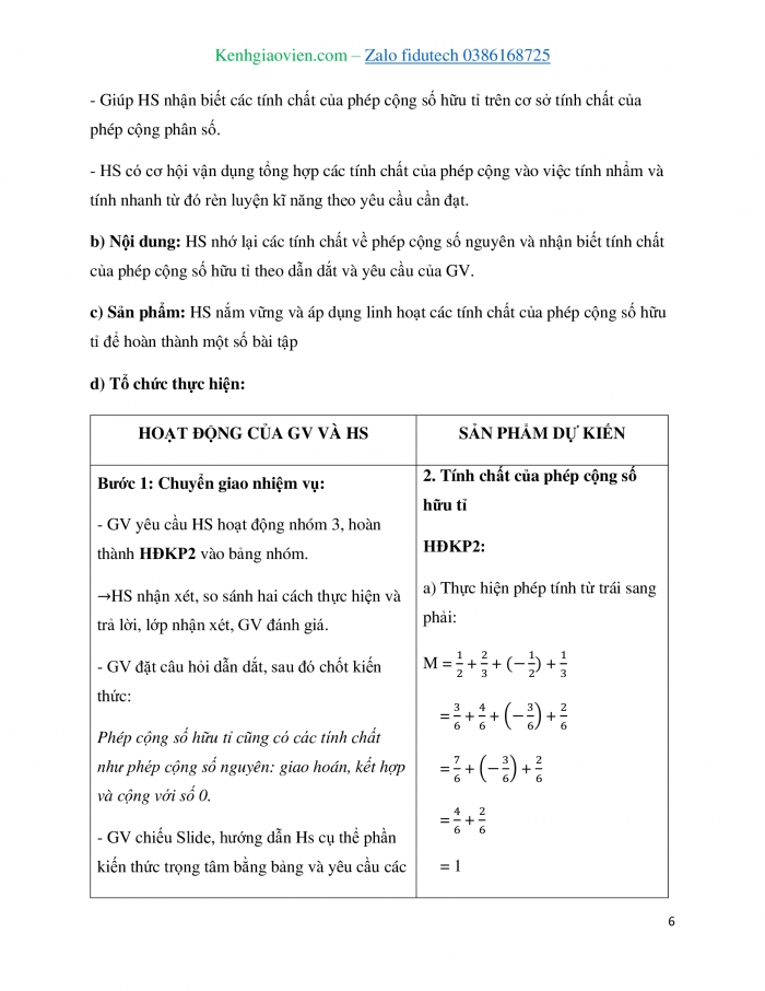 Giáo án và PPT Toán 7 chân trời Bài 2: Các phép tính với số hữu tỉ