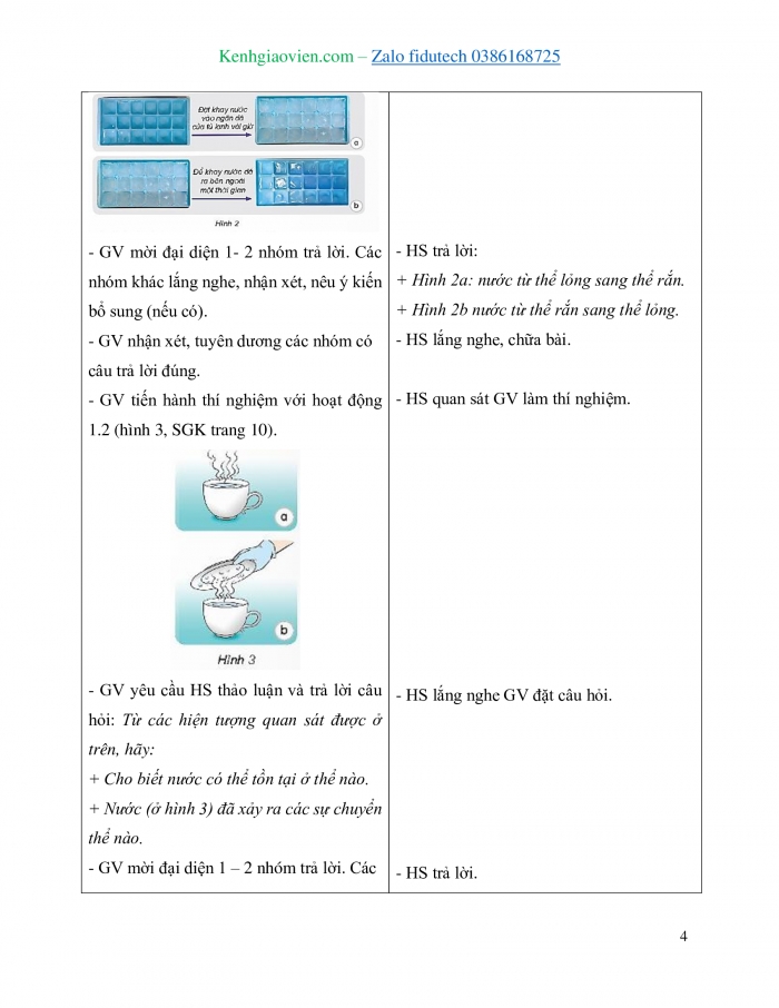 Giáo án và PPT Khoa học 4 kết nối Bài 2: Sự chuyển thể của nước và vòng tuần hoàn của nước trong tự nhiên