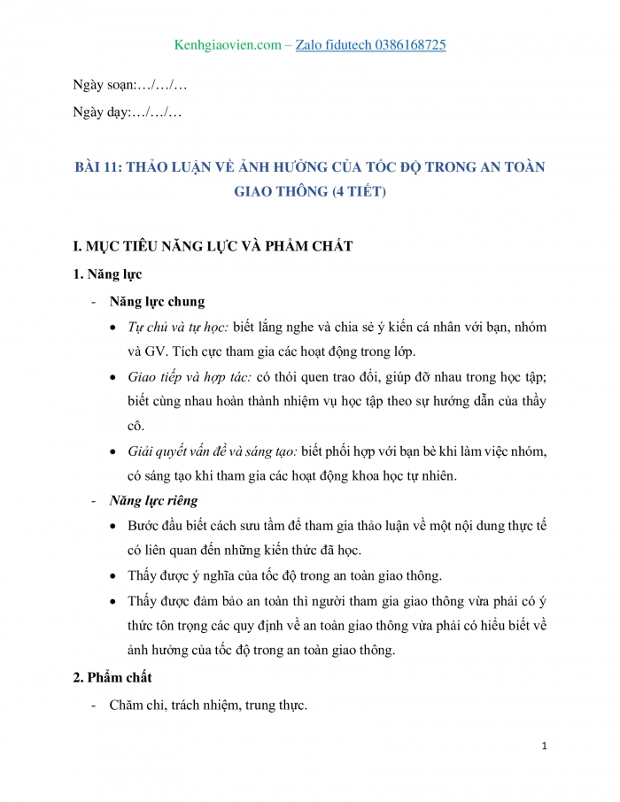 Giáo án và PPT KHTN 7 kết nối Bài 11: Thảo luận về ảnh hưởng của tốc độ trong an toàn giao thông